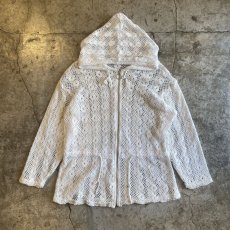 画像1: WHITE COLOR CROCHET LACE DESIGN ZIP UP HOODIE / Ladies M (1)