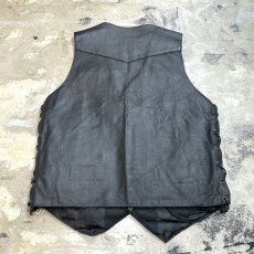 画像2: SIDE LACE UP BLACK COLOR REAL LEATHER VEST / Mens M (2)