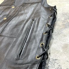 画像6: SIDE LACE UP BLACK COLOR REAL LEATHER VEST / Mens M (6)