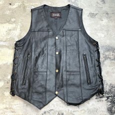 画像1: SIDE LACE UP BLACK COLOR REAL LEATHER VEST / Mens M (1)