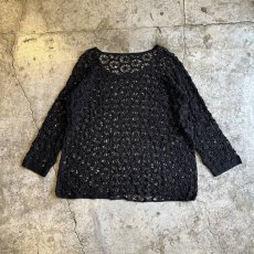 画像1: BLACK COLOR CROCHET DESIGN KNIT L/S TOPS / Ladies M (1)