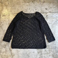 画像2: BLACK COLOR CROCHET DESIGN KNIT L/S TOPS / Ladies M (2)