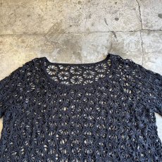 画像8: BLACK COLOR CROCHET DESIGN KNIT L/S TOPS / Ladies M (8)