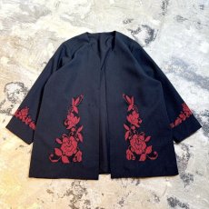 画像1: FLORAL EMBROIDERY NO COLLAR CARDIGAN / Mens M (1)