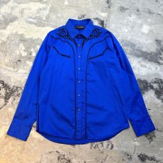 画像1: EMBROIDERY WESTERN L/S COLOR SHIRT / Mens L (1)