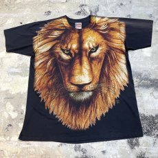 画像1: 90's LION FACE PRINTED S/S TEE / Mens L / MADE IN USA (1)