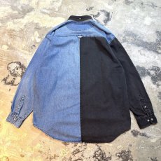 画像2: 90's BICOLOR SWITCHE DENIM B/D LONG SLEEVE SHIRT / Mens XL (2)