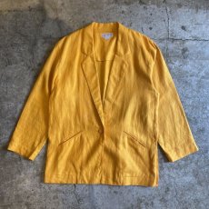 画像1: YELLOW COLOR LINEN OVER SIZE TAILORED JACKET / Ladies L (1)