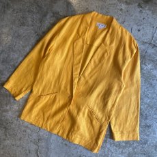 画像4: YELLOW COLOR LINEN OVER SIZE TAILORED JACKET / Ladies L (4)