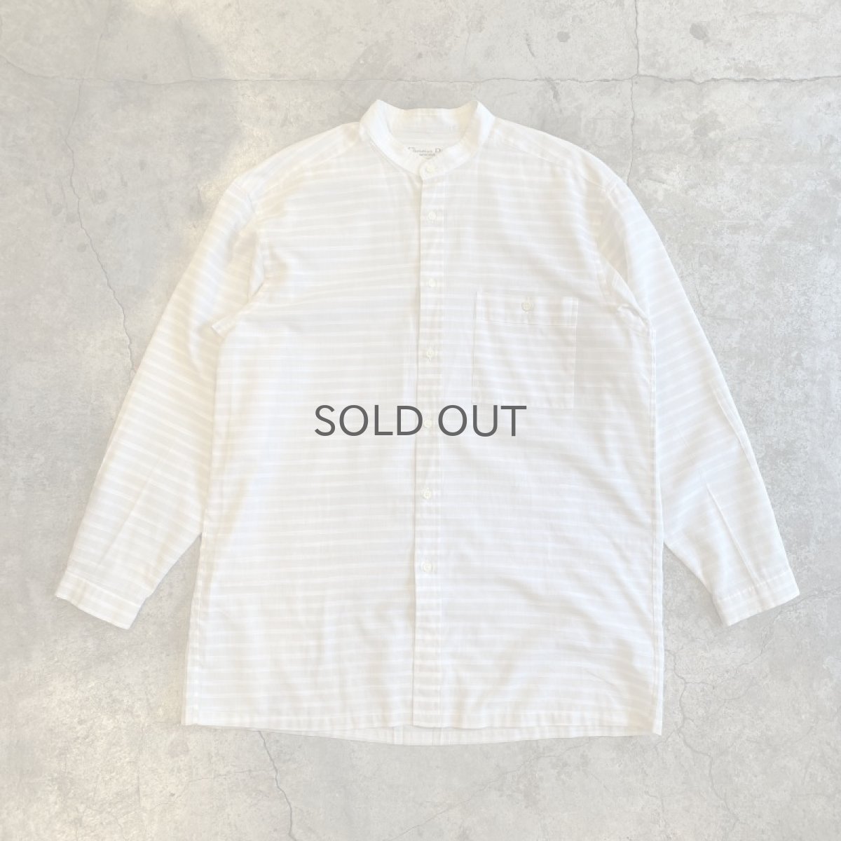 画像1: OLD【Christian Dior】STAND COLLAR BORDER DESIGN L/S SHIRT / Ladies L (1)