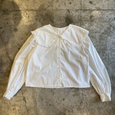 画像1: WHITE COLOR BIG COLLAR DESIGN L/S BLOUSE / Ladies M (1)