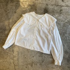 画像4: WHITE COLOR BIG COLLAR DESIGN L/S BLOUSE / Ladies M (4)