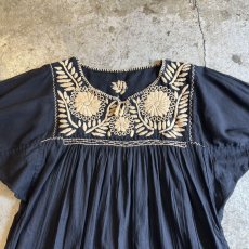 画像8: OLD FLORAL EMBROIDERY PATTERN DESIGN COTTON L/S TOPS / Ladies L (8)