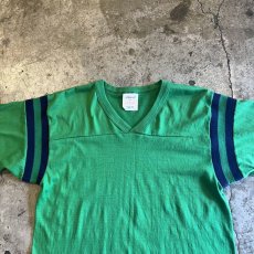 画像9: 80's SLEEVE RIB LINE DESIGN COLOR V NECK S/S TEE / Ladies M / MADE IN USA (9)