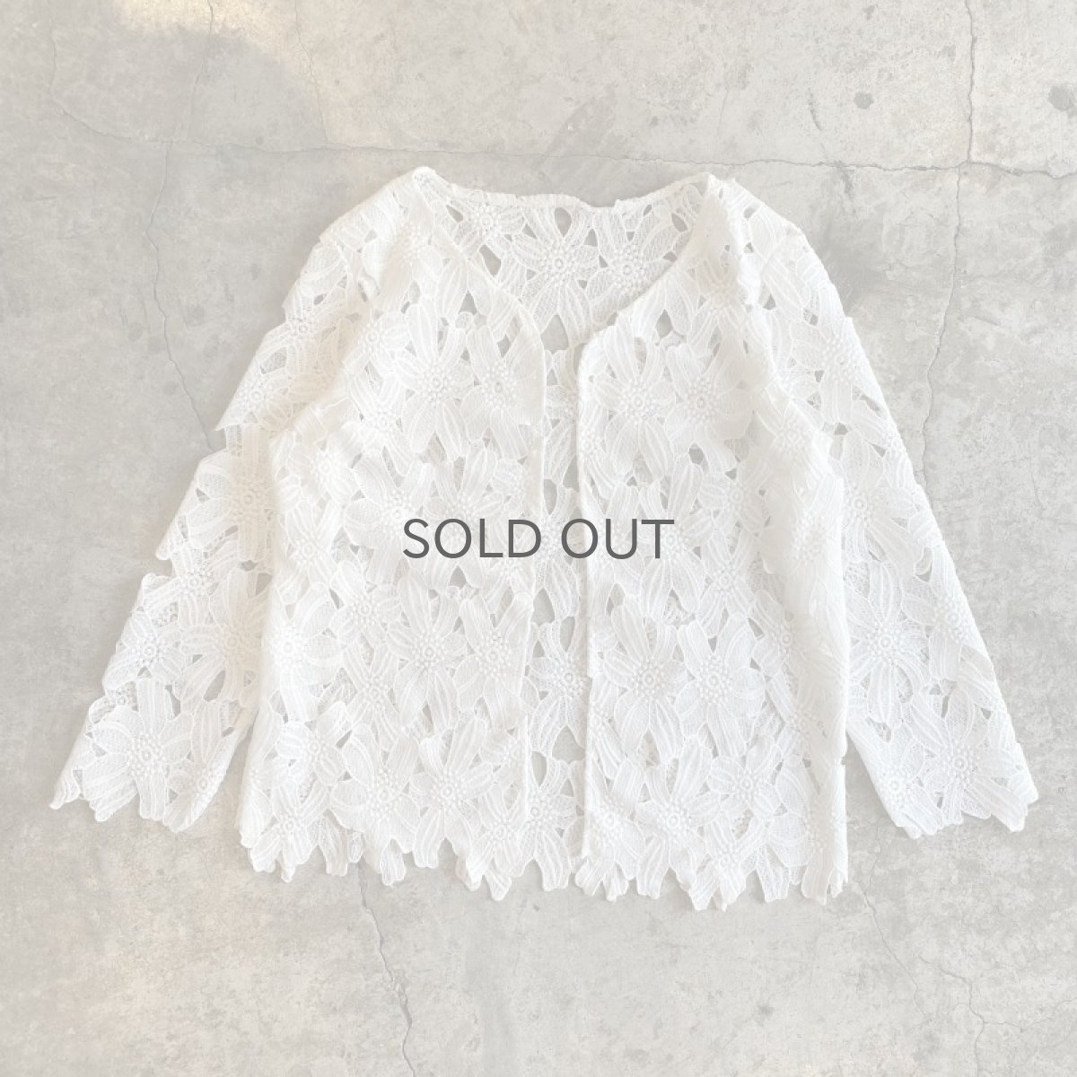 画像1: WHITE COLOR FLORAL LACE DESIGN CARDIGAN / Ladies M (1)