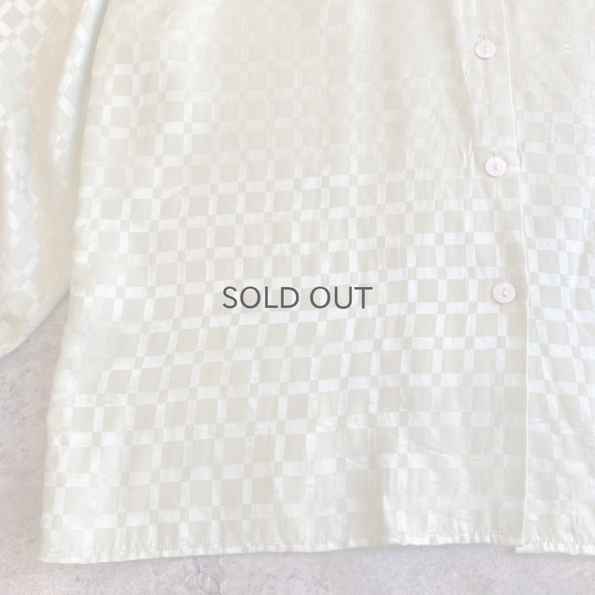 画像6: PISTACHIO GREEN COLOR CHECKERS DESIGN SILK L/S SHIRT / Ladies M (L) (6)