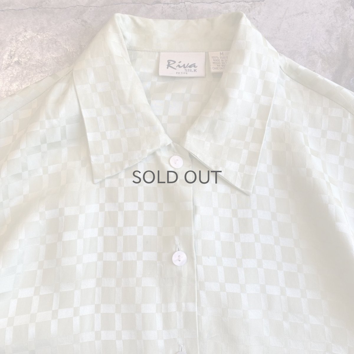 画像5: PISTACHIO GREEN COLOR CHECKERS DESIGN SILK L/S SHIRT / Ladies M (L) (5)