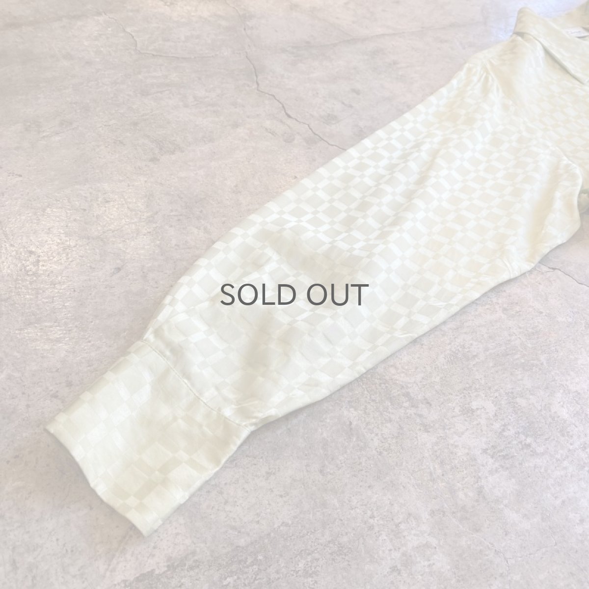 画像7: PISTACHIO GREEN COLOR CHECKERS DESIGN SILK L/S SHIRT / Ladies M (L) (7)