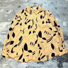 画像1: ALL OVER ARTISTIC LINE&FACE PATTERN L/S SHIRT / Mens M (1)