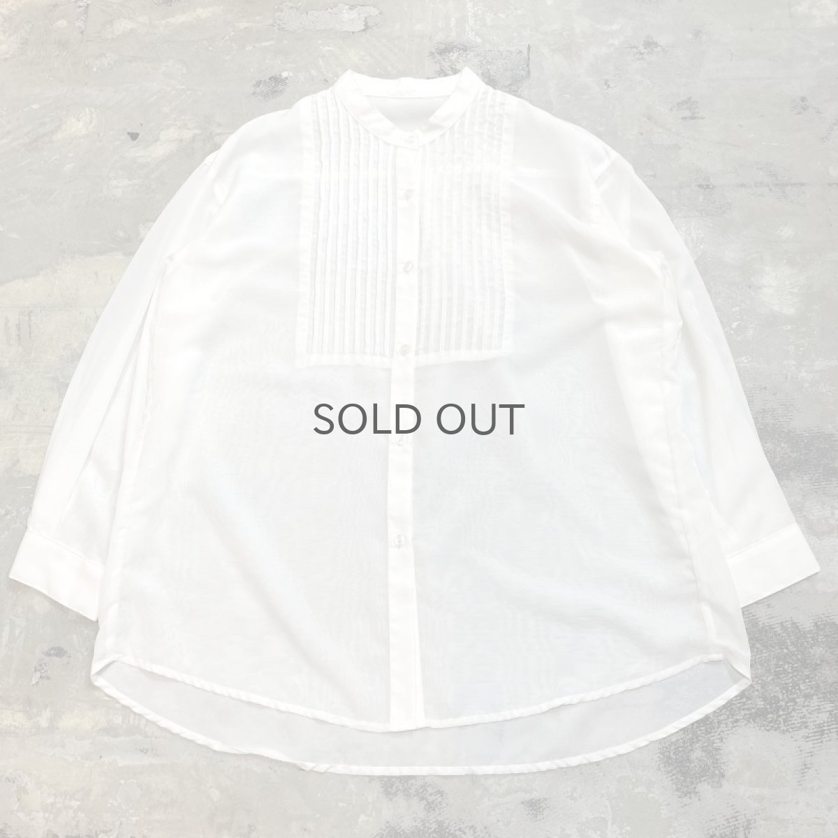 画像1: FRONT PLEATED BAND COLLAR L/S SHIRT / Mens L (1)