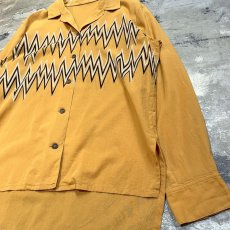 画像6: YELLOW CHEVRON PATTERN OPEN COLLAR L/S SHIRT / Mens L (6)
