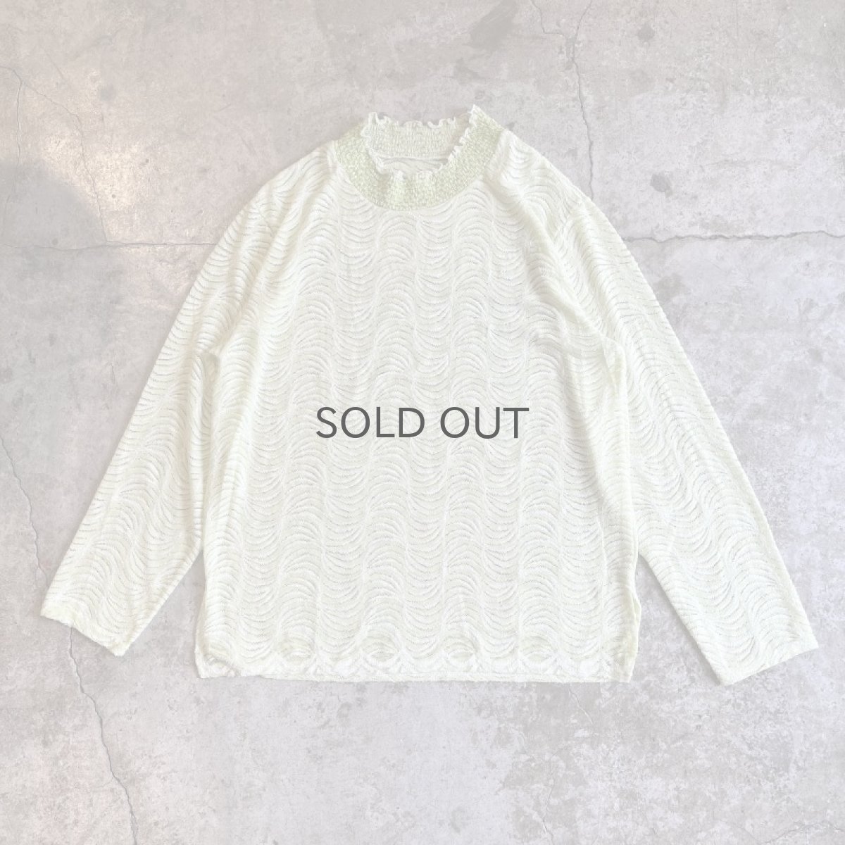 画像1: ALL OVER WAVE PATTERN RIB FRILL DESIGN L/S TOPS / Ladies M (1)