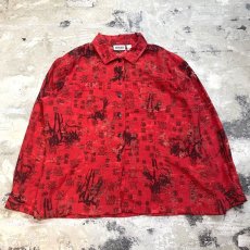 画像1: 90's~ CHINESE CHARACTER GRAPHIC PATTERN L/S SHIRT / Mens L (1)