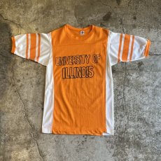 画像1: 70's PUNCHING MIX FABRIC DESIGN LOGO PRINTED S/S TEE / Ladies M / MADE IN USA  (1)