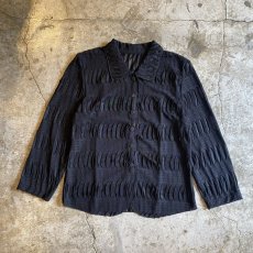 画像1:  BLACK COLOR SHEER PATTERN DESIGN L/S SHIRT / Ladies M (1)