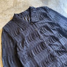 画像3:  BLACK COLOR SHEER PATTERN DESIGN L/S SHIRT / Ladies M (3)