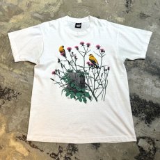 画像1: 80's BIRD & FLOWER PRINTED S/S TEE / Mens XL / MADE IN USA (1)