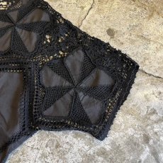 画像7: BLACK COLOR MIX FABRIC DESIGN S/S BLOUSE / Ladies L (7)