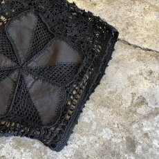 画像6: BLACK COLOR MIX FABRIC DESIGN S/S BLOUSE / Ladies L (6)