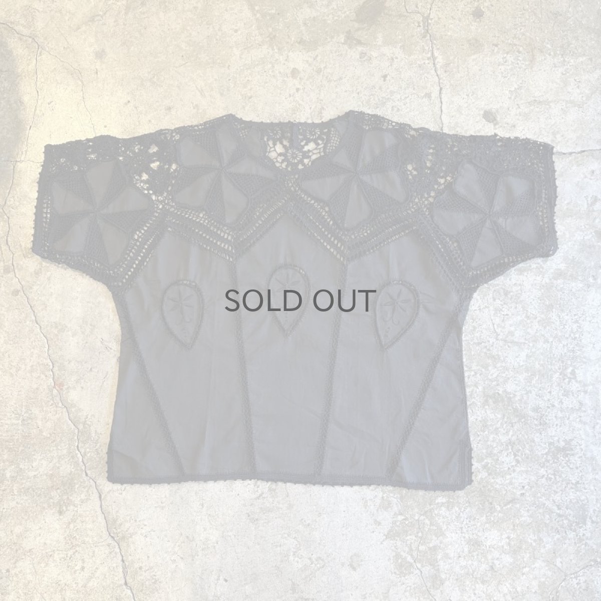 画像1: BLACK COLOR MIX FABRIC DESIGN S/S BLOUSE / Ladies L (1)