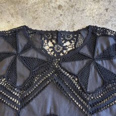 画像12: BLACK COLOR MIX FABRIC DESIGN S/S BLOUSE / Ladies L (12)