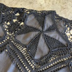 画像11: BLACK COLOR MIX FABRIC DESIGN S/S BLOUSE / Ladies L (11)