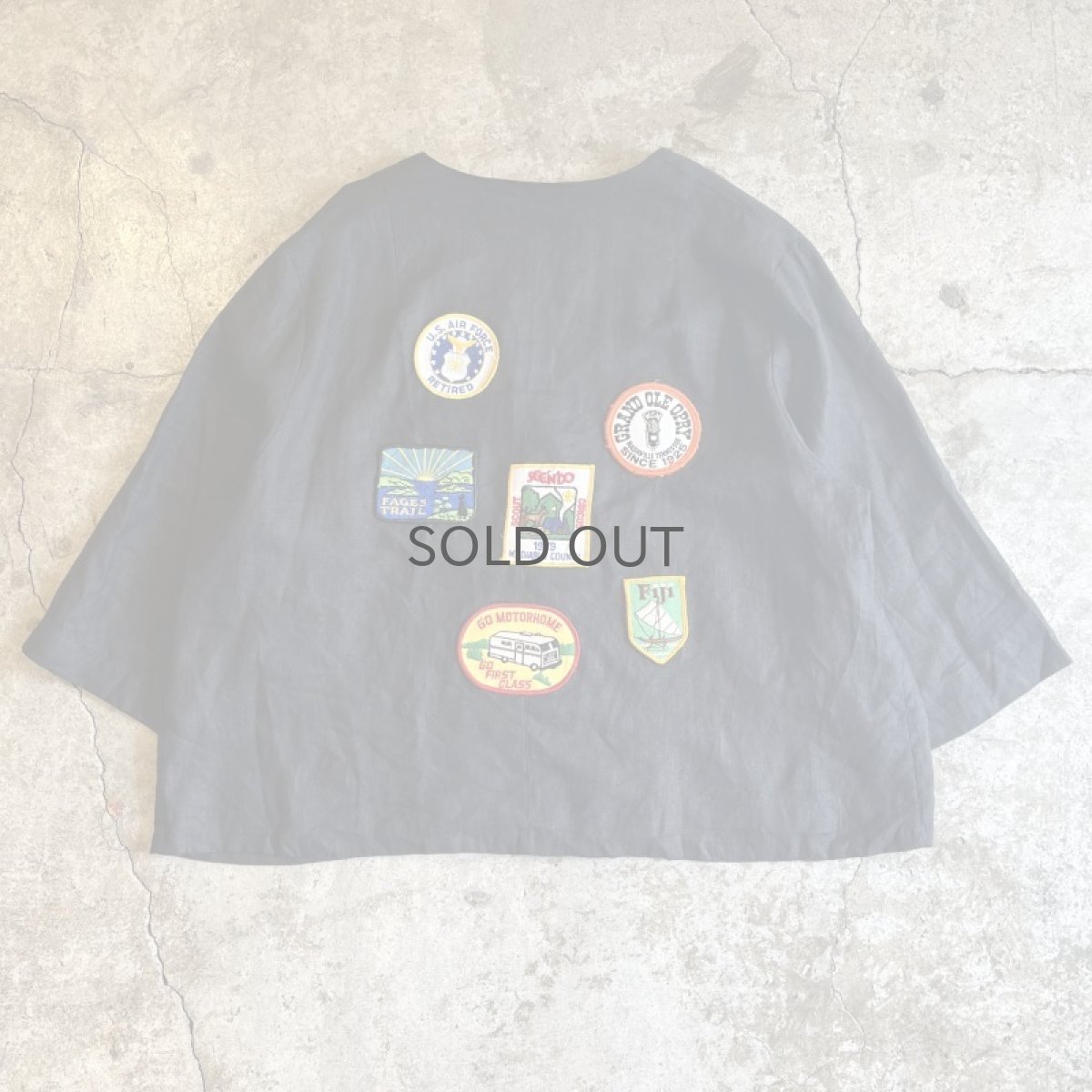 画像1: OLD PATCH EMBROIDERY DESIGN LINEN JACKET / Ladies L(46) (1)