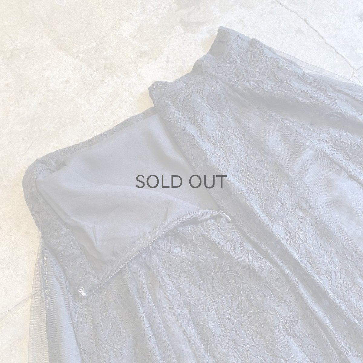 画像8: BLACK COLOR POINT LACE DESIGN TULLE SHEER FLARE LONG SKIRT / W28 (8)