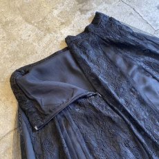 画像8: BLACK COLOR POINT LACE DESIGN TULLE SHEER FLARE LONG SKIRT / W28 (8)