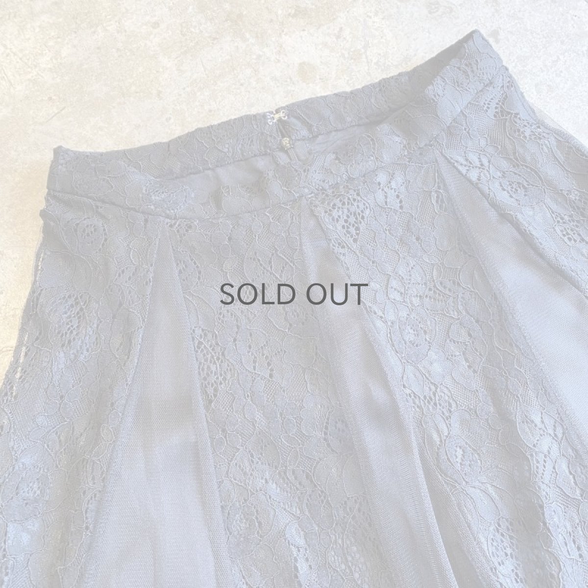 画像5: BLACK COLOR POINT LACE DESIGN TULLE SHEER FLARE LONG SKIRT / W28 (5)