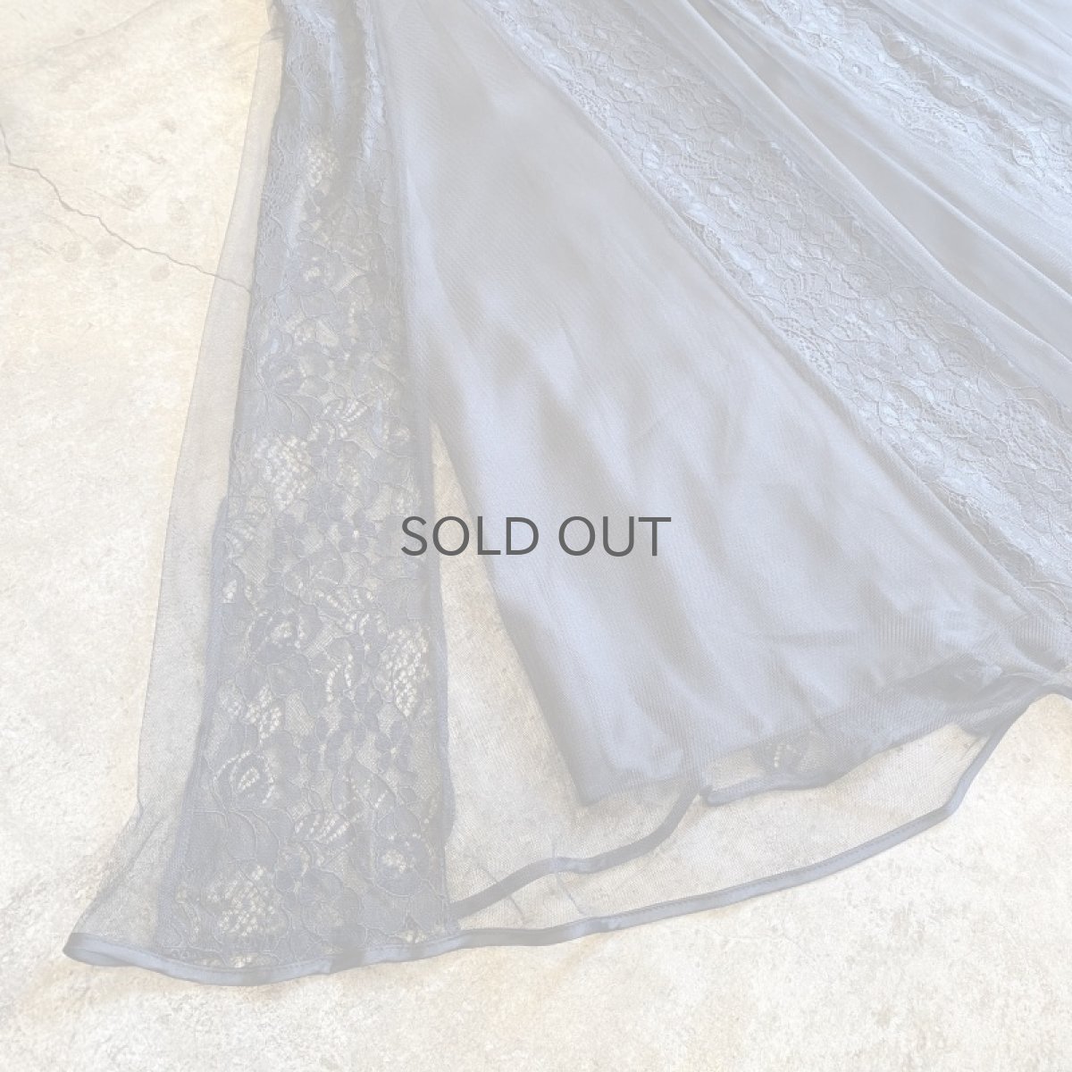 画像6: BLACK COLOR POINT LACE DESIGN TULLE SHEER FLARE LONG SKIRT / W28 (6)