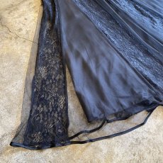 画像6: BLACK COLOR POINT LACE DESIGN TULLE SHEER FLARE LONG SKIRT / W28 (6)