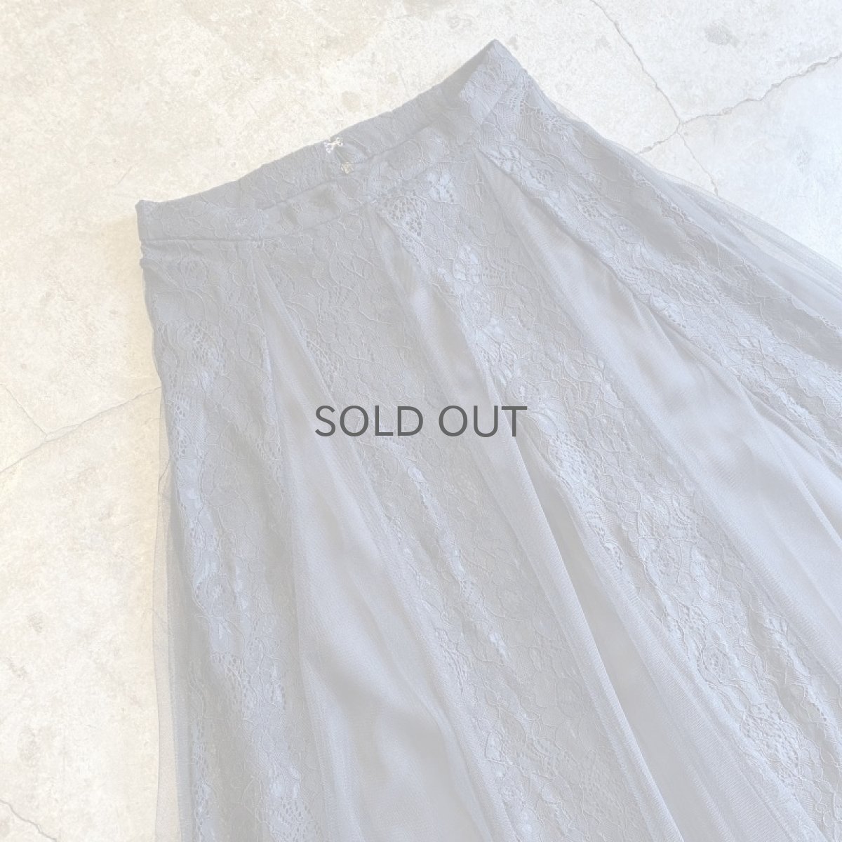 画像3: BLACK COLOR POINT LACE DESIGN TULLE SHEER FLARE LONG SKIRT / W28 (3)