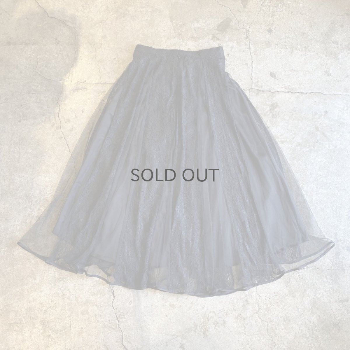 画像2: BLACK COLOR POINT LACE DESIGN TULLE SHEER FLARE LONG SKIRT / W28 (2)