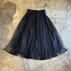 画像2: BLACK COLOR POINT LACE DESIGN TULLE SHEER FLARE LONG SKIRT / W28 (2)