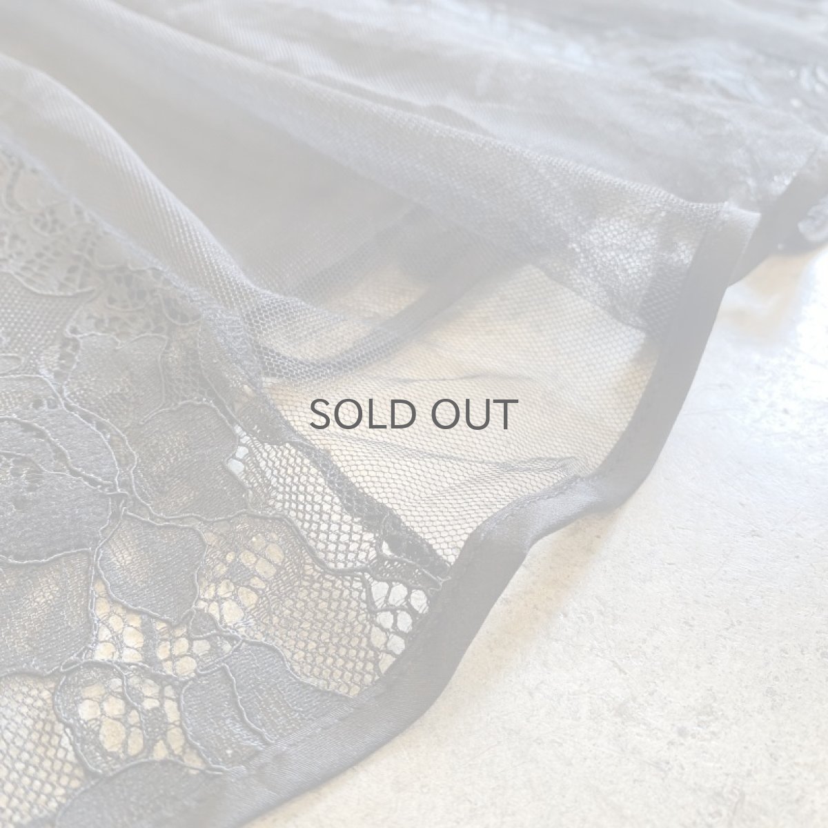 画像10: BLACK COLOR POINT LACE DESIGN TULLE SHEER FLARE LONG SKIRT / W28 (10)