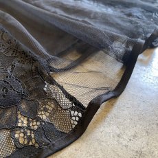 画像10: BLACK COLOR POINT LACE DESIGN TULLE SHEER FLARE LONG SKIRT / W28 (10)