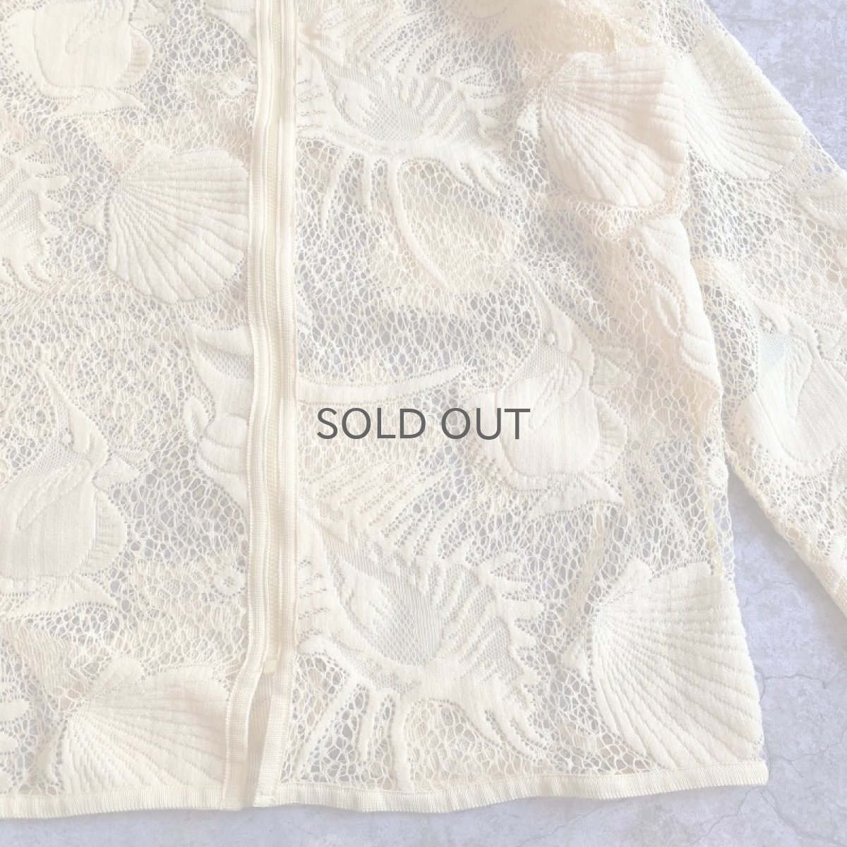 画像5: YELLOW COLOR MARIN PATTERN LACE DESIGN ZIP UP HOODIE / Ladies L (5)