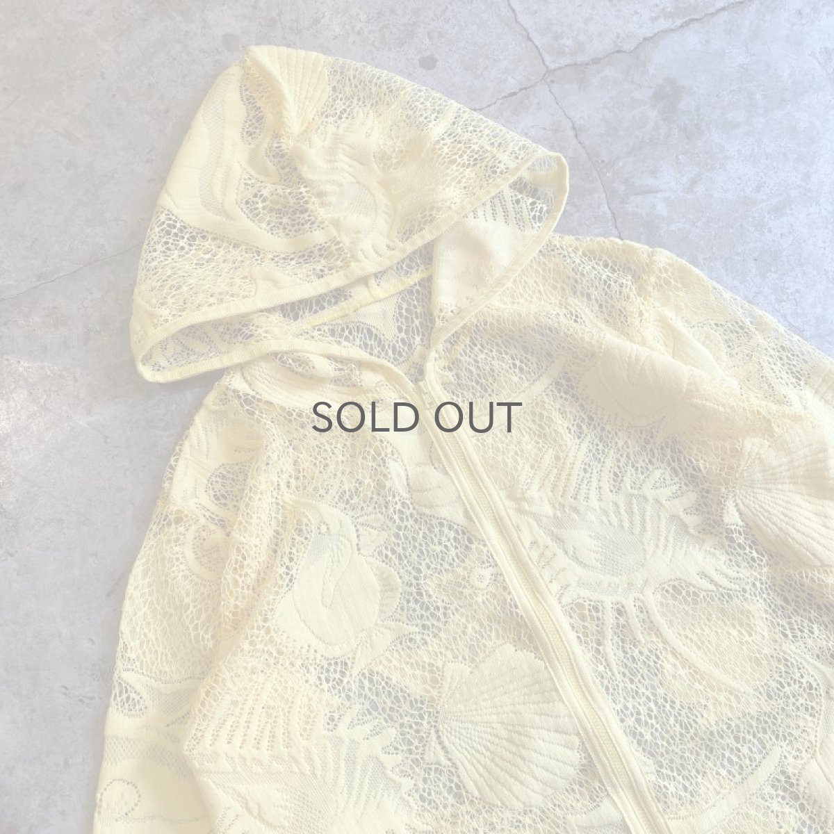 画像3: YELLOW COLOR MARIN PATTERN LACE DESIGN ZIP UP HOODIE / Ladies L (3)