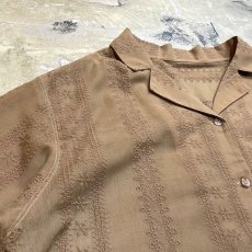 画像3: STRIPE PATTERN EMBROIDERY OPEN COLLAR S/S SHIRT / Mens L (3)